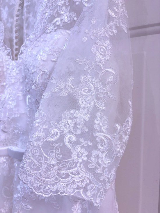 JJs House White Lace A-Line Wedding Dress with Illusion Sleeves - Picture 8 of 11